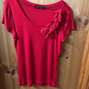 The Limited Red Short Sleeve Top with Leaf Detail